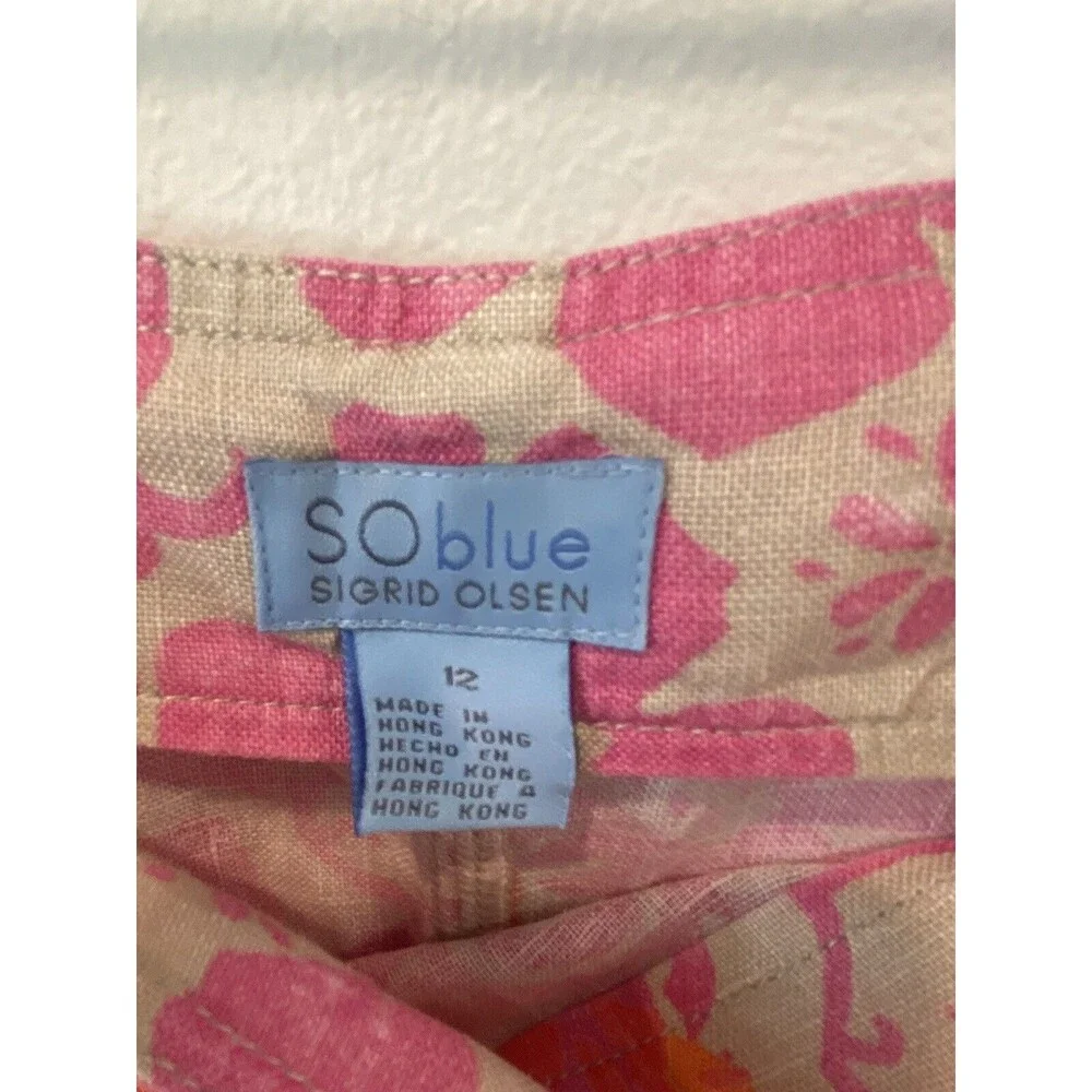 Sigrid Olson SO Blue Womens 100% Linen Floral Dress Pink size 12